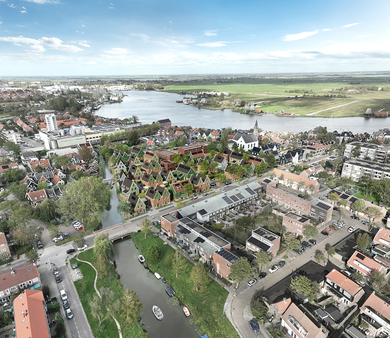 Langepad Zaandijk in vogelvlucht vanuit het zuiden